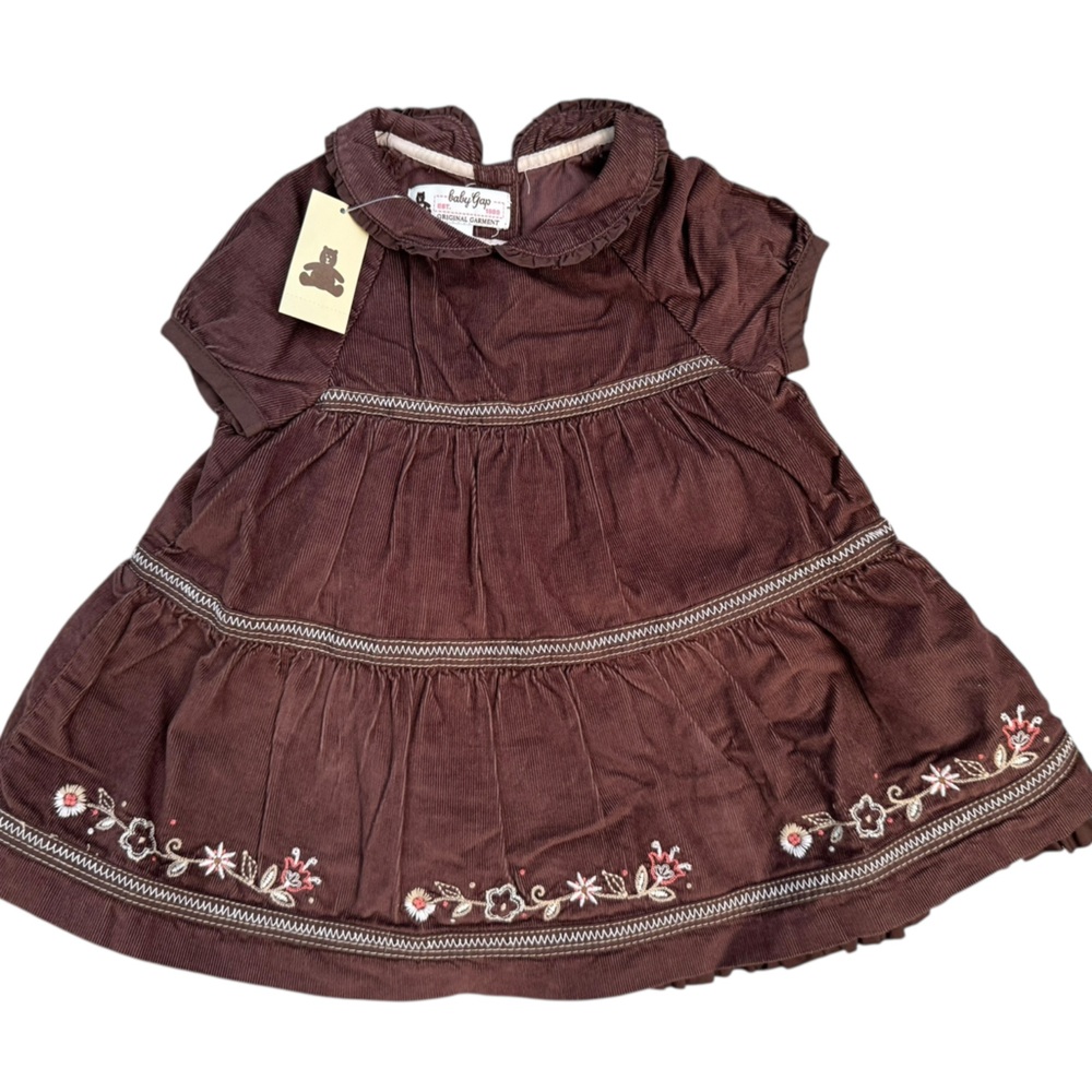 NEW Baby GAP Brown Corduroy Dress with Floral Embroidery sz 3-6m